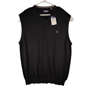 Chaps sweater vest mens 2XL XXL black knit sleeveless v-neck cotton NWT